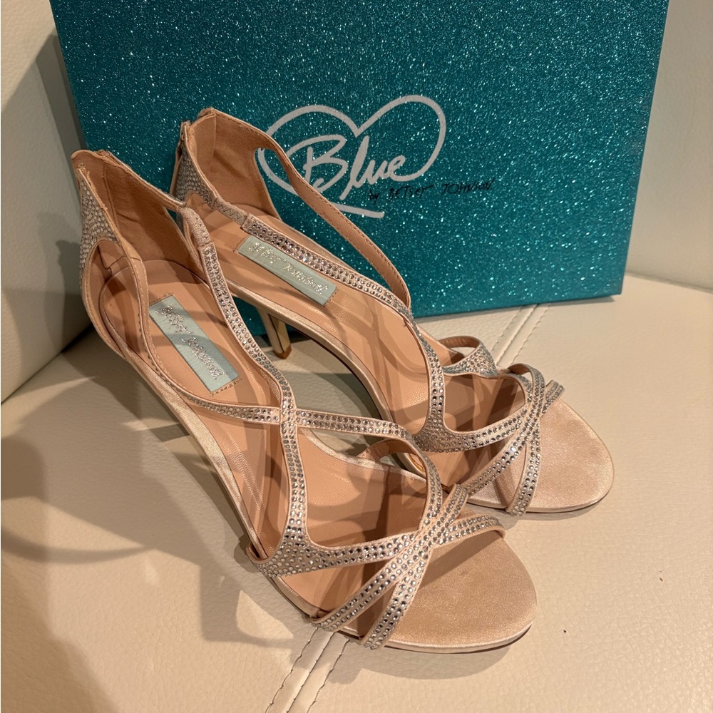 Betsey Johnson Silver and Tan Heels Elegant Strappy Design
